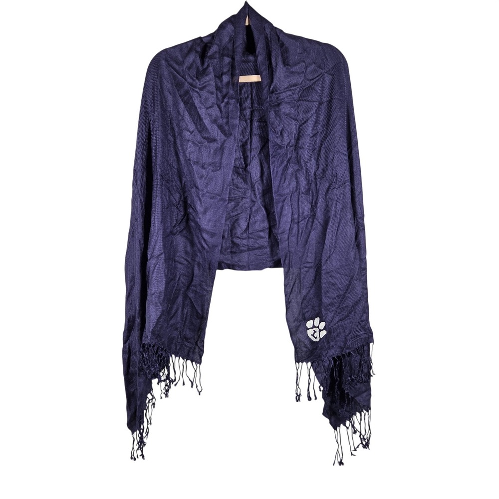 Pashmina Scarf‎ Shawl Womens OS Purple Paw Print Embroidered Fringe Wrap Spirit